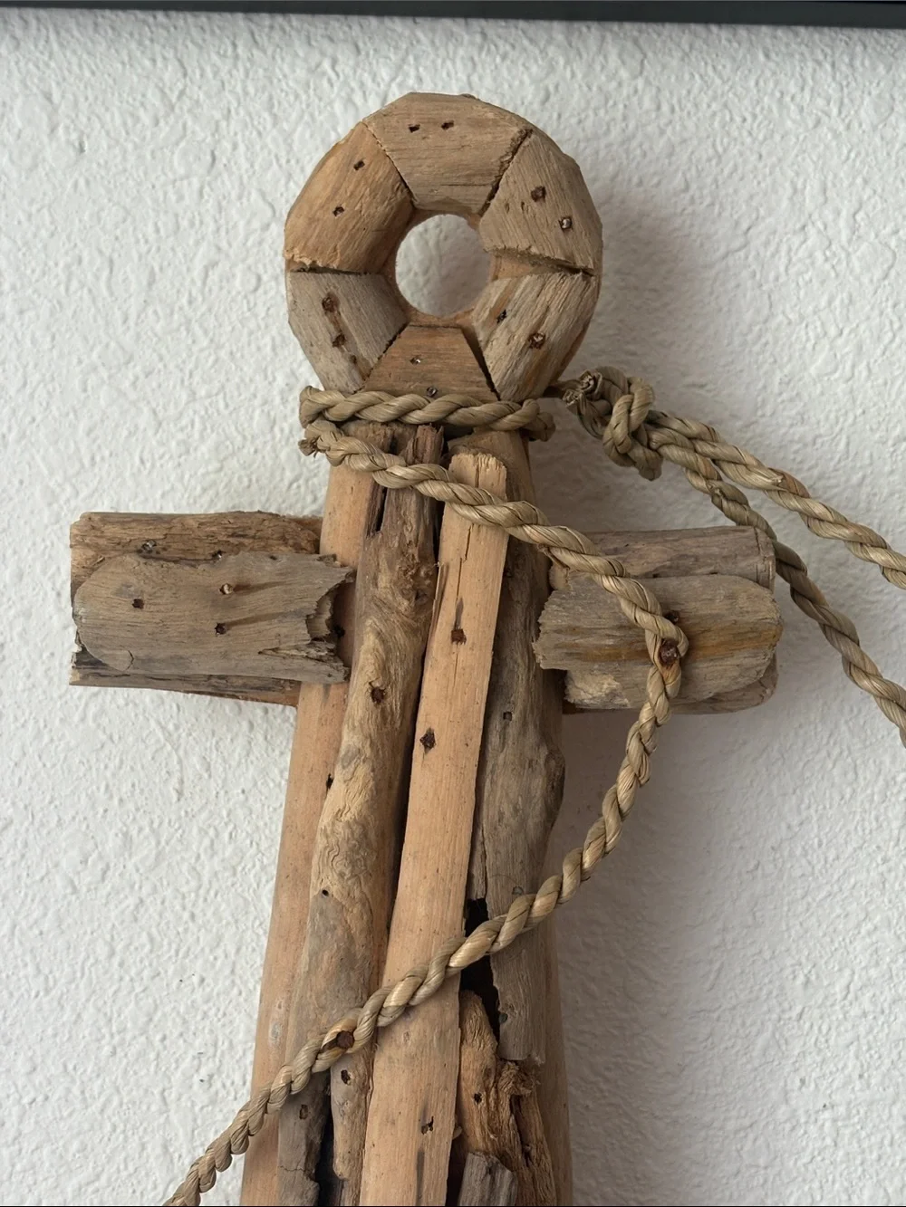 Rustic Driftwood Anchor Wall Decor - Natural Brown preowned